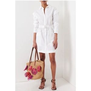 NEW $450 DEREK LAM 10 CROSBY HADLEY WHITE RUCHED SLEEVE SHIRT DRESS SIZE 2